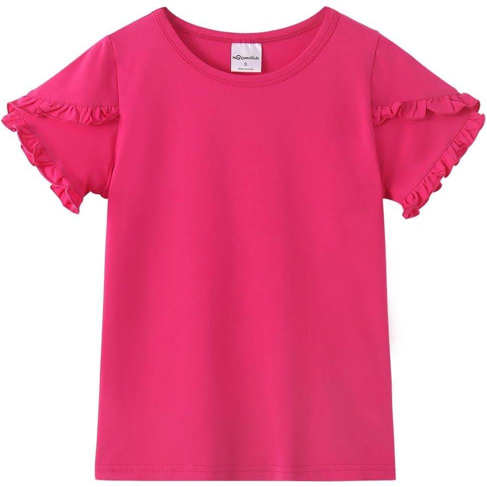 imageNoomelfish Girls Ruffle Short Sleeve TShirts Summer Casual Tee Tops Blouse 512 YearsHot Pink