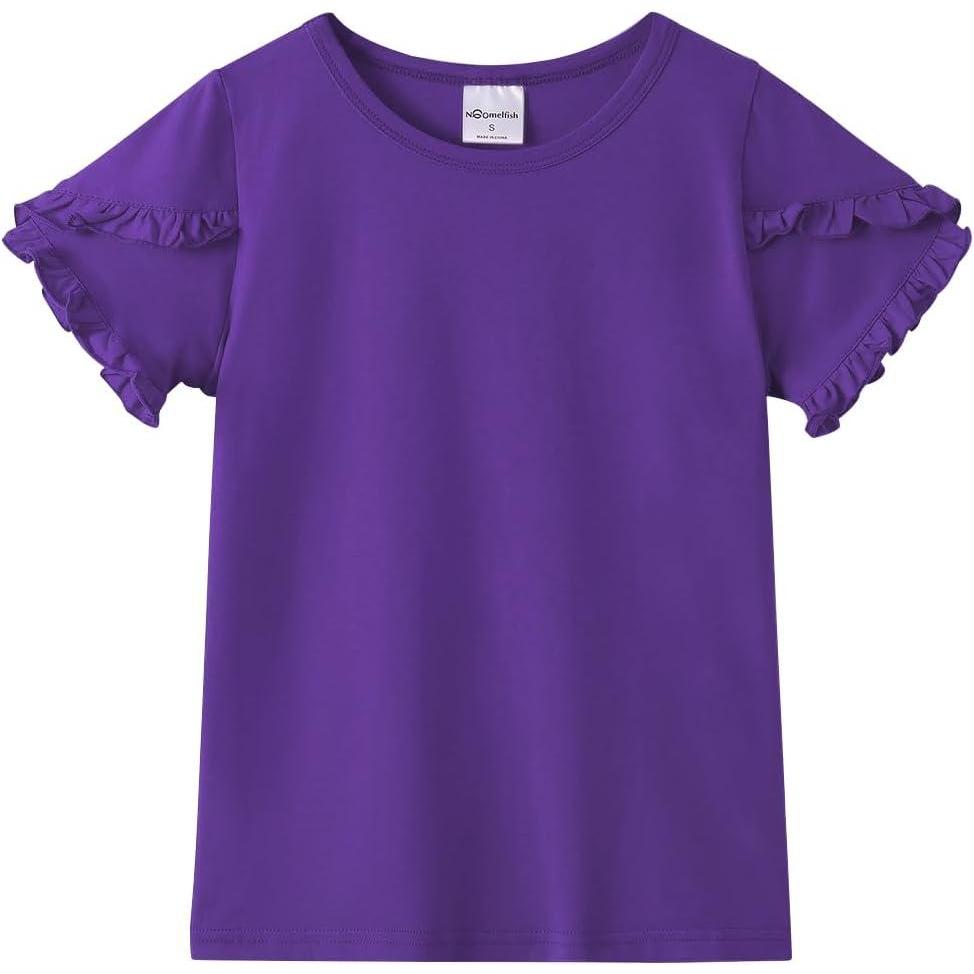 imageNoomelfish Girls Ruffle Short Sleeve TShirts Summer Casual Tee Tops Blouse 512 YearsPurple