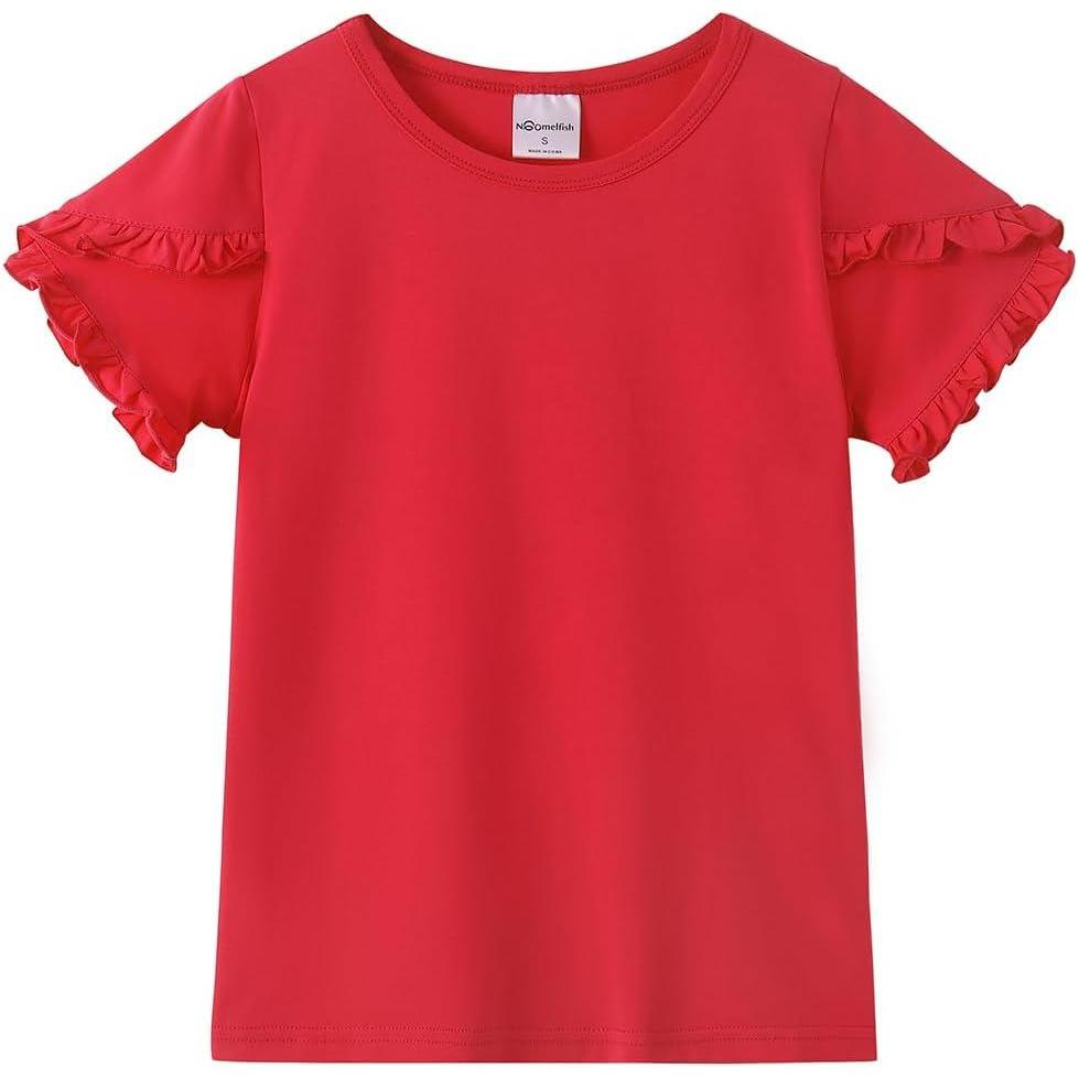 imageNoomelfish Girls Ruffle Short Sleeve TShirts Summer Casual Tee Tops Blouse 512 YearsRed