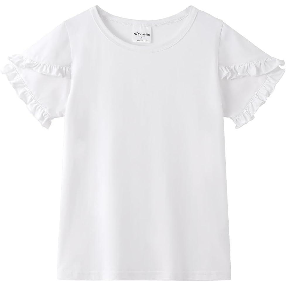 imageNoomelfish Girls Ruffle Short Sleeve TShirts Summer Casual Tee Tops Blouse 512 YearsWhite