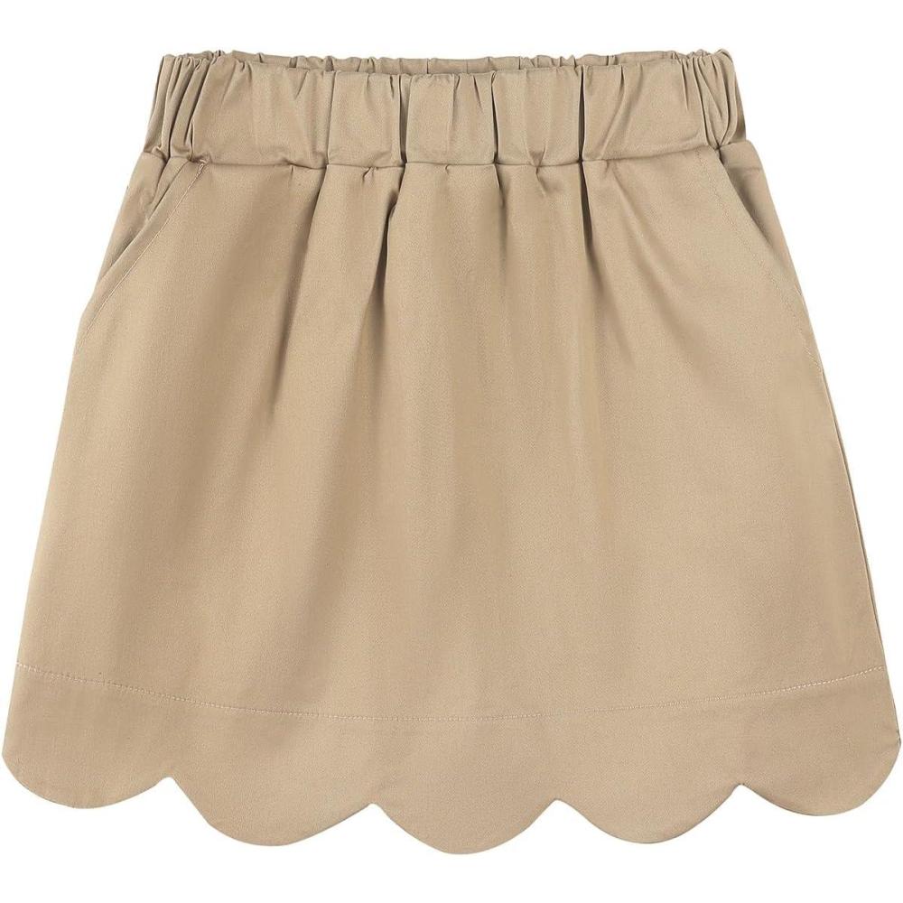 imageNoomelfish Girls Scalloped Uniform Skirts Stretch Cute School Skort with Pockets 512 YearsKhaki