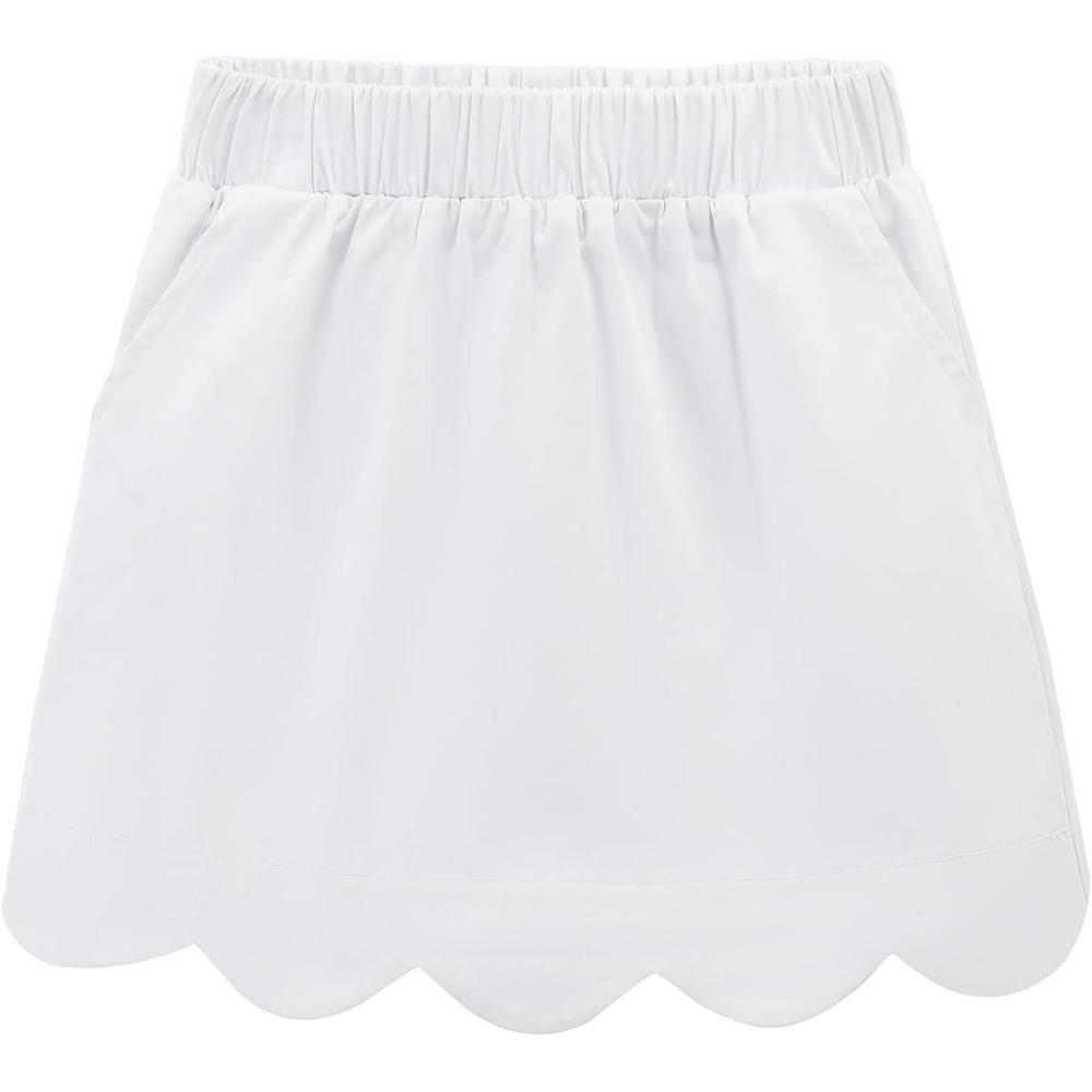 imageNoomelfish Girls Scalloped Uniform Skirts Stretch Cute School Skort with Pockets 512 YearsWhite