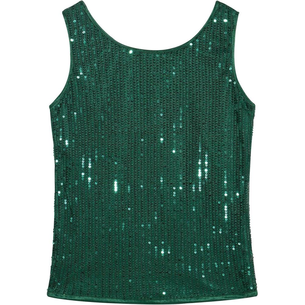imageNoomelfish Girls Sequin Tank Tops Sparkly Glitter Dance Sleeveless Shirt 512 YearsDark Green
