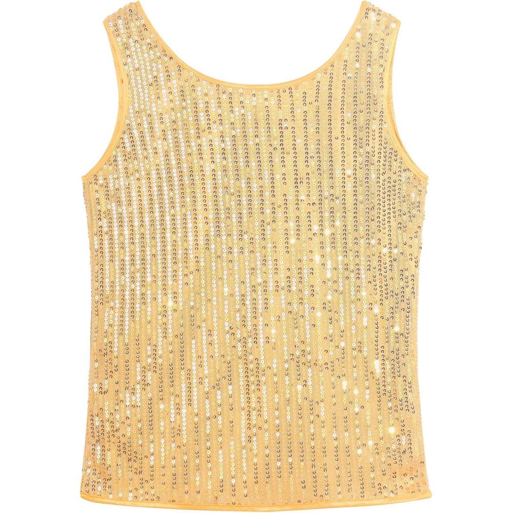imageNoomelfish Girls Sequin Tank Tops Sparkly Glitter Dance Sleeveless Shirt 512 YearsGold Yellow