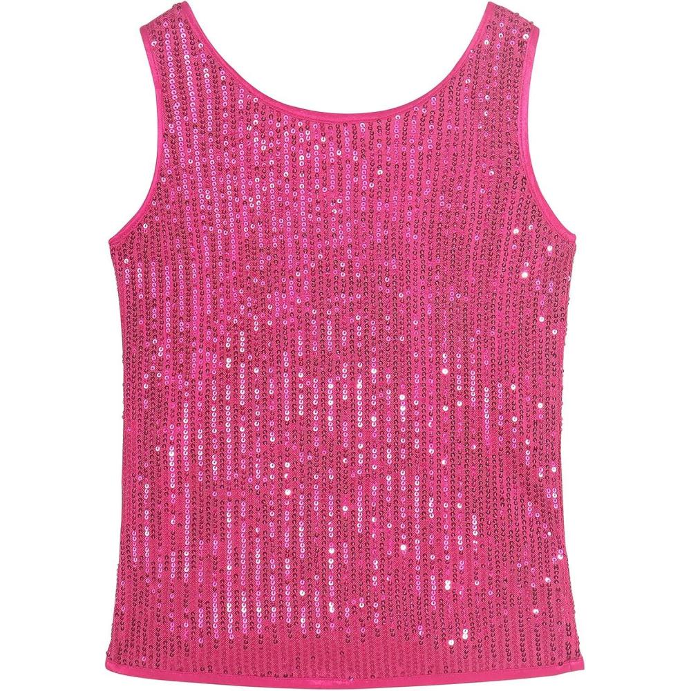 imageNoomelfish Girls Sequin Tank Tops Sparkly Glitter Dance Sleeveless Shirt 512 YearsHot Pink