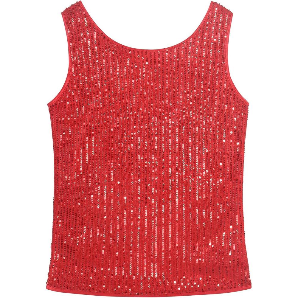 imageNoomelfish Girls Sequin Tank Tops Sparkly Glitter Dance Sleeveless Shirt 512 YearsRed