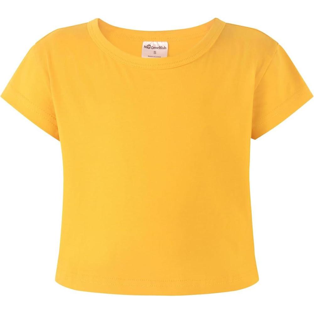 imageNoomelfish Girls Short Sleeve Crop Tops Kids Summer Dance Cropped TShirts 514 YearsGold Yellow
