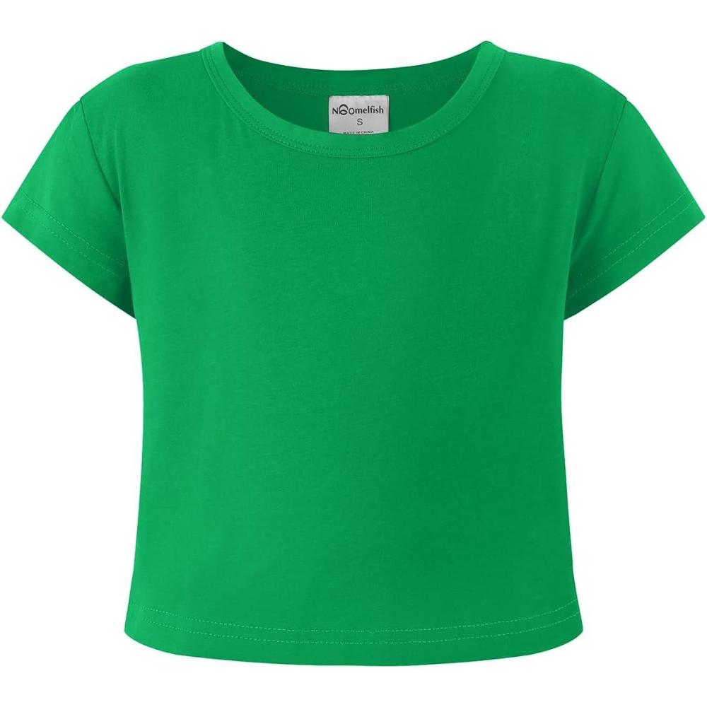 imageNoomelfish Girls Short Sleeve Crop Tops Kids Summer Dance Cropped TShirts 514 YearsGreen