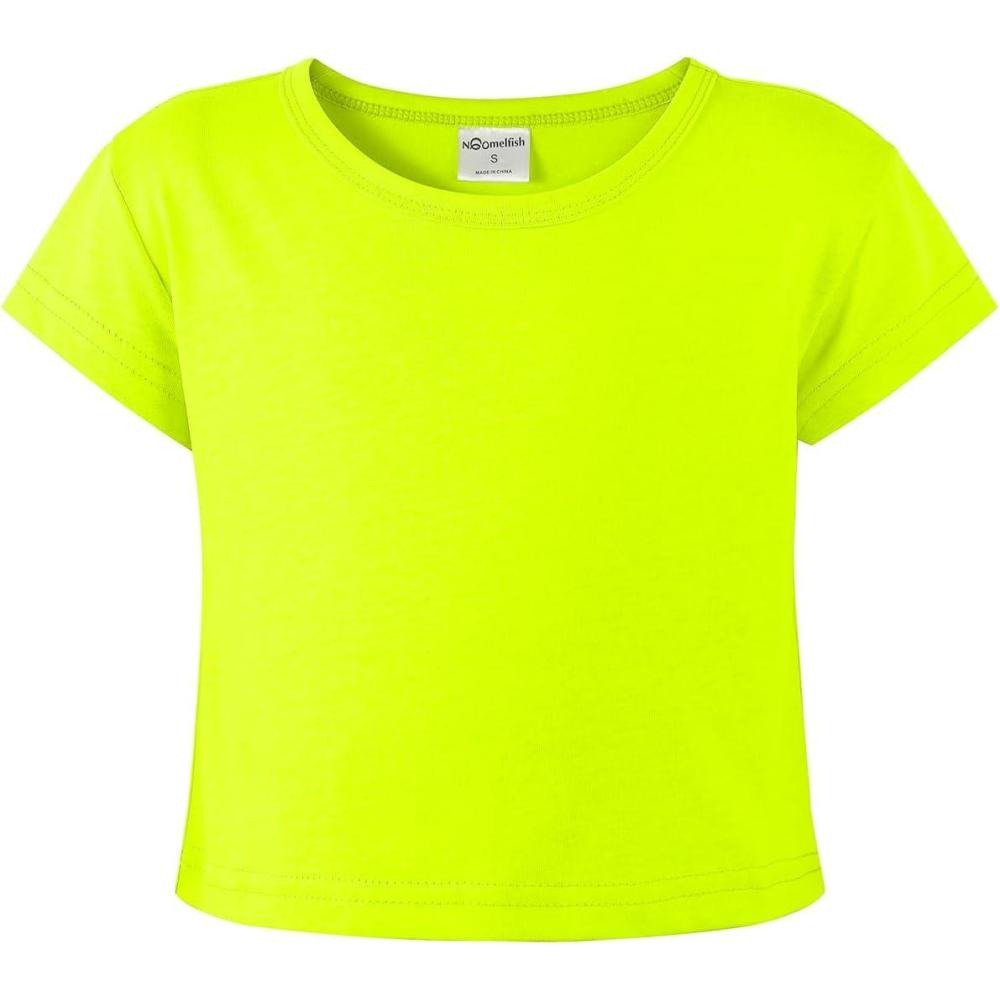 imageNoomelfish Girls Short Sleeve Crop Tops Kids Summer Dance Cropped TShirts 514 YearsNeon Yellow