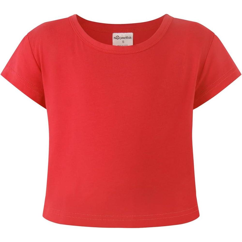 imageNoomelfish Girls Short Sleeve Crop Tops Kids Summer Dance Cropped TShirts 514 YearsRed