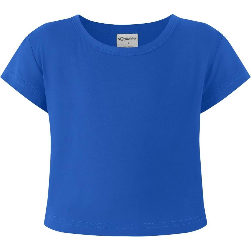 imageNoomelfish Girls Short Sleeve Crop Tops Kids Summer Dance Cropped TShirts 514 YearsRoyal Blue