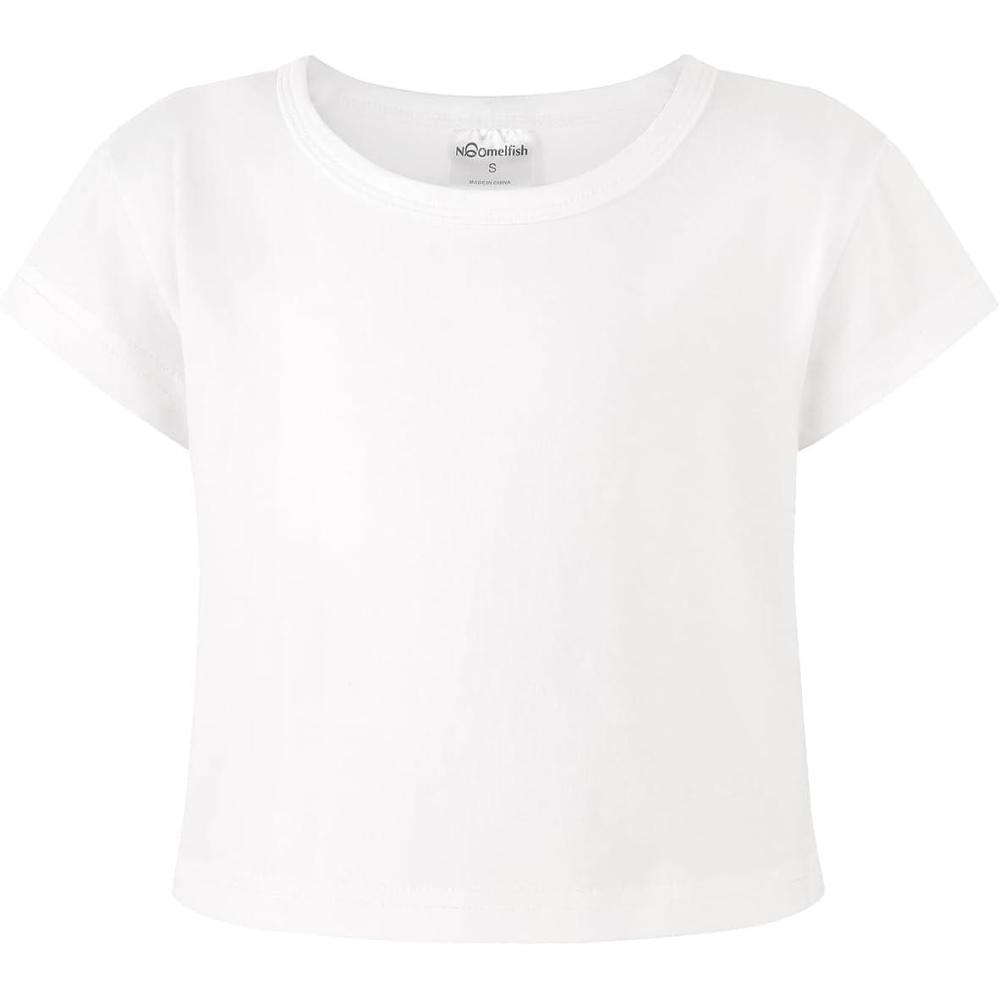 imageNoomelfish Girls Short Sleeve Crop Tops Kids Summer Dance Cropped TShirts 514 YearsWhite