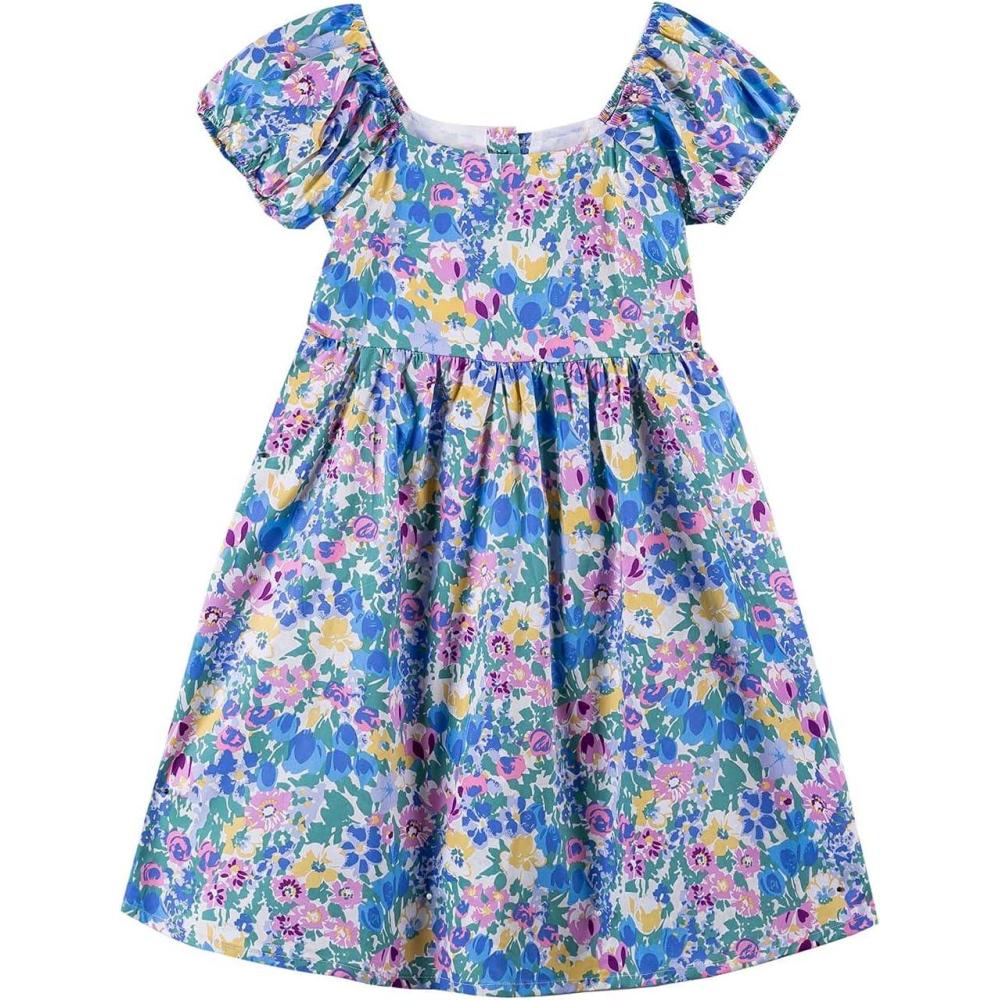 imageNoomelfish Girls Short Sleeve Floral Dress Casual Flower Printed Smocked Dresses 212 YearsBlueYellow
