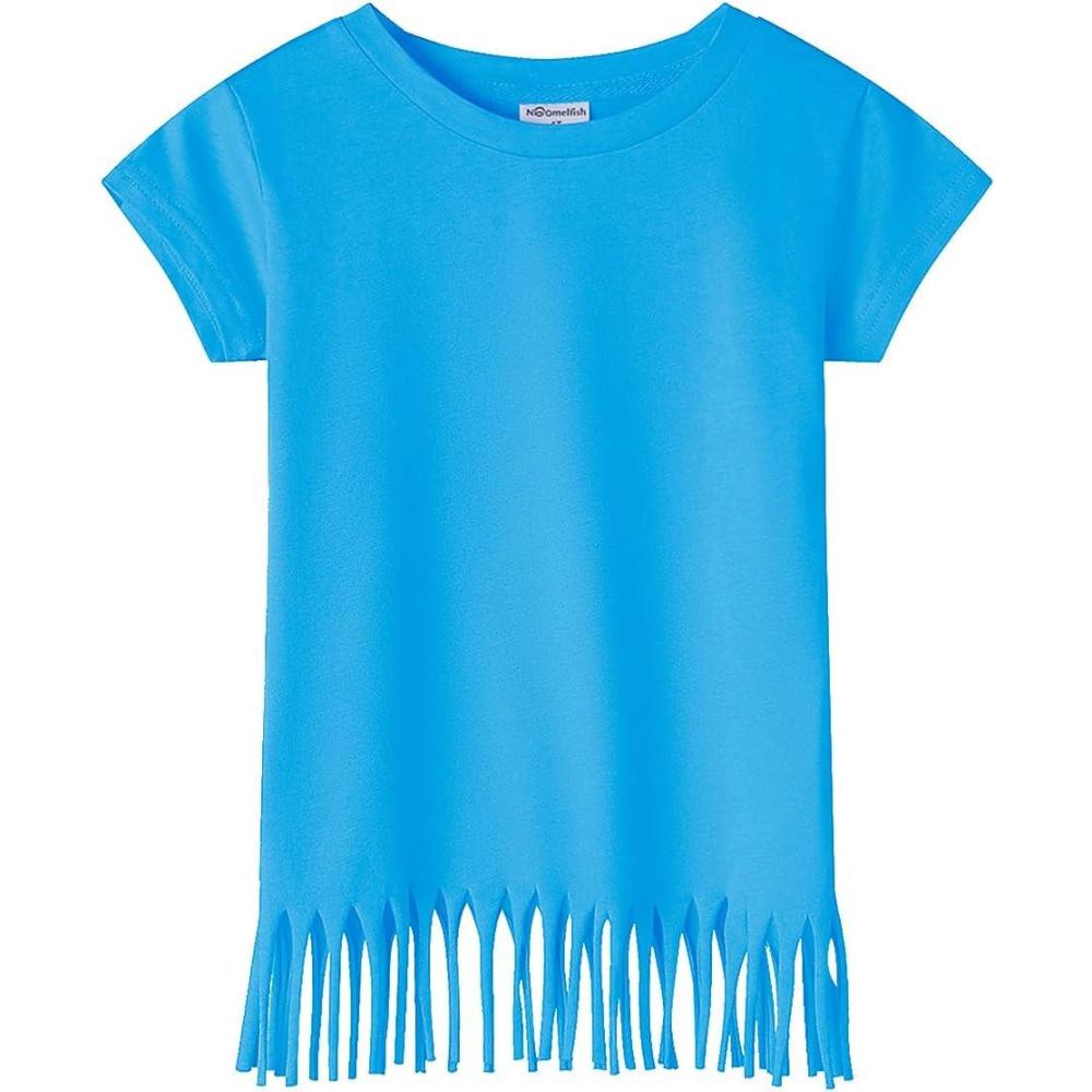 imageNoomelfish Girls Short Sleeve Fringe TShirts Soft Jersey Cotton Tee Tops 312 YearsBlue