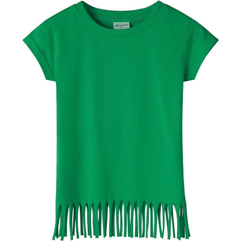 imageNoomelfish Girls Short Sleeve Fringe TShirts Soft Jersey Cotton Tee Tops 312 YearsGreen