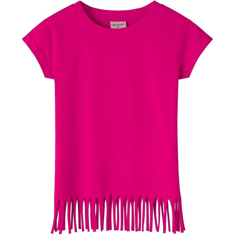imageNoomelfish Girls Short Sleeve Fringe TShirts Soft Jersey Cotton Tee Tops 312 YearsHot Pink