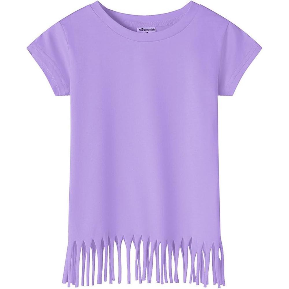 imageNoomelfish Girls Short Sleeve Fringe TShirts Soft Jersey Cotton Tee Tops 312 YearsLilac Purple