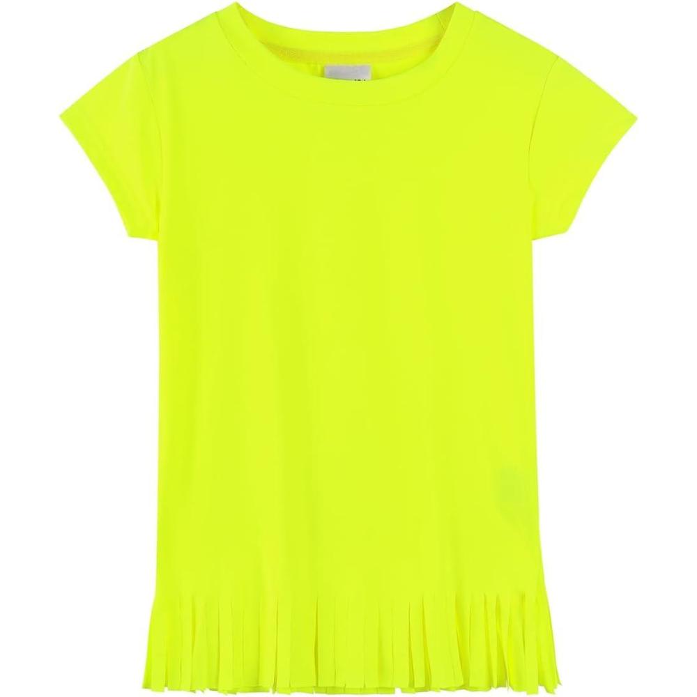 imageNoomelfish Girls Short Sleeve Fringe TShirts Soft Jersey Cotton Tee Tops 312 YearsNeon Yellow