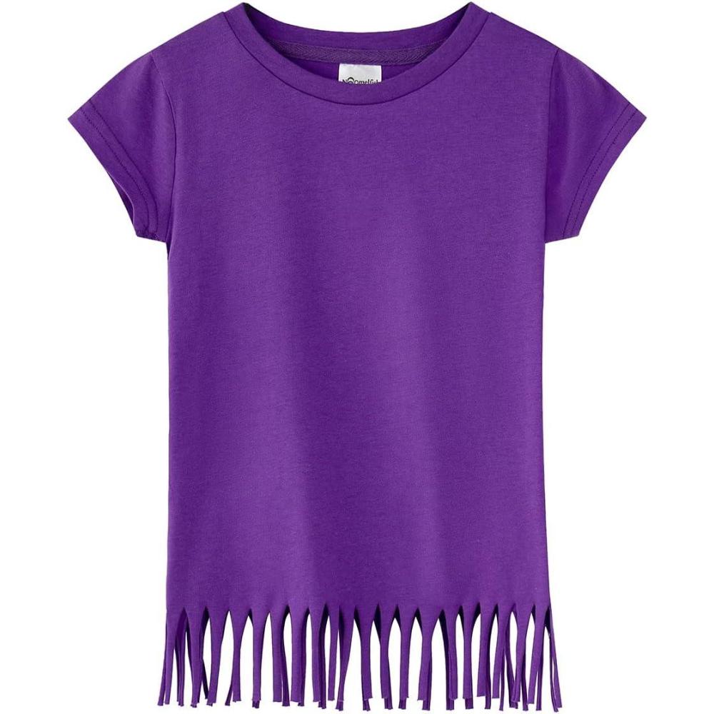 imageNoomelfish Girls Short Sleeve Fringe TShirts Soft Jersey Cotton Tee Tops 312 YearsPurple