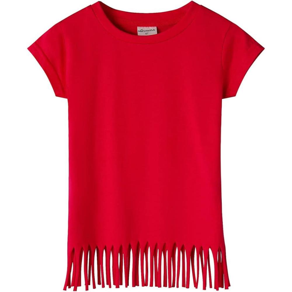imageNoomelfish Girls Short Sleeve Fringe TShirts Soft Jersey Cotton Tee Tops 312 YearsRed