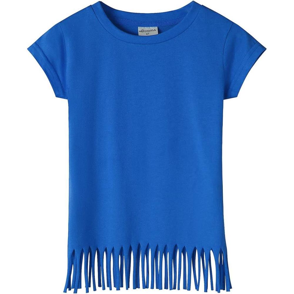 imageNoomelfish Girls Short Sleeve Fringe TShirts Soft Jersey Cotton Tee Tops 312 YearsRoyal Blue