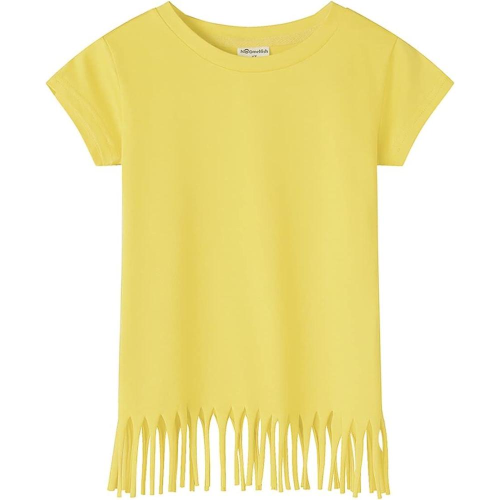 imageNoomelfish Girls Short Sleeve Fringe TShirts Soft Jersey Cotton Tee Tops 312 YearsYellow