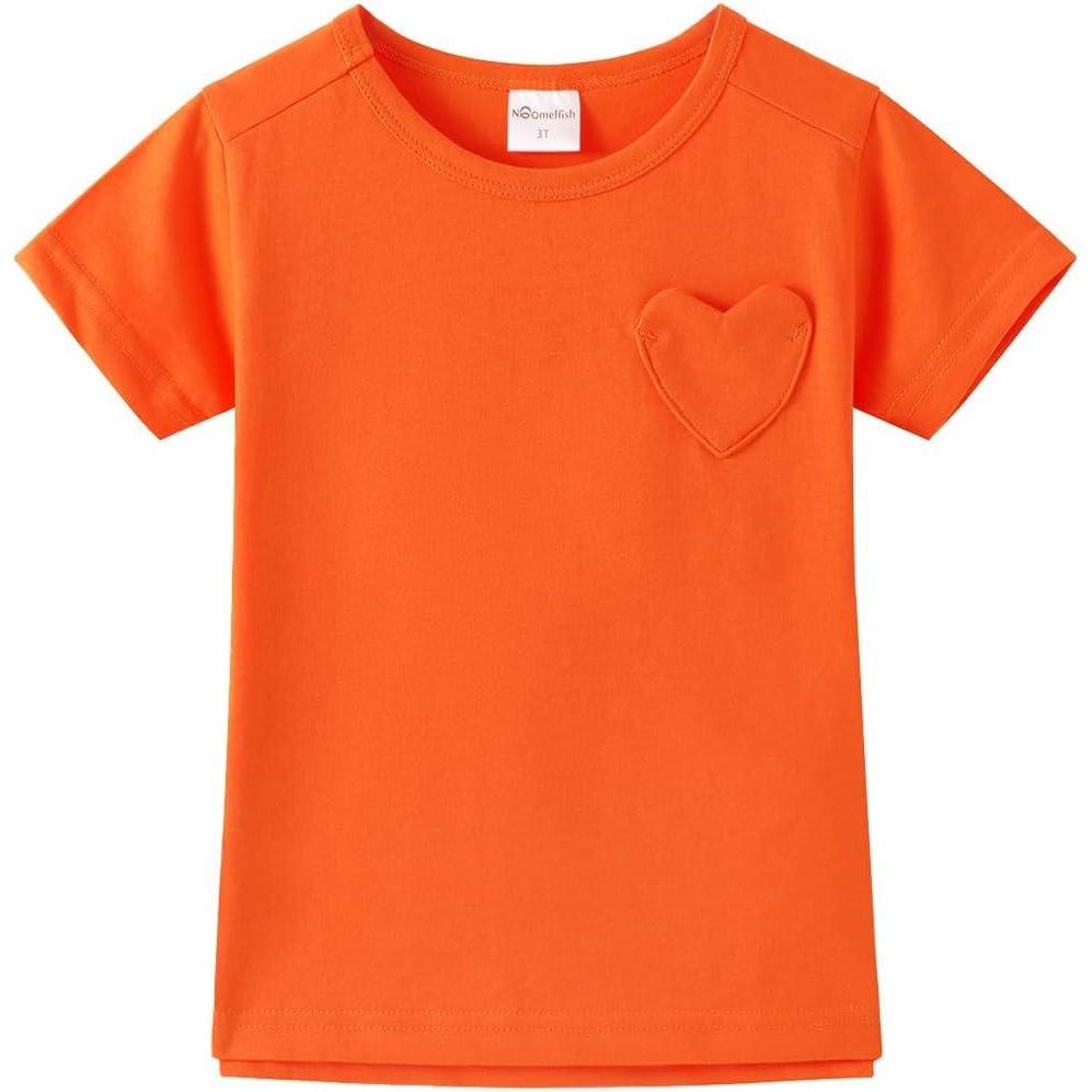 imageNoomelfish Girls Short Sleeve Heart Pocket TShirts Casual Cotton Tee Tops Blouse 512 YearsOrange