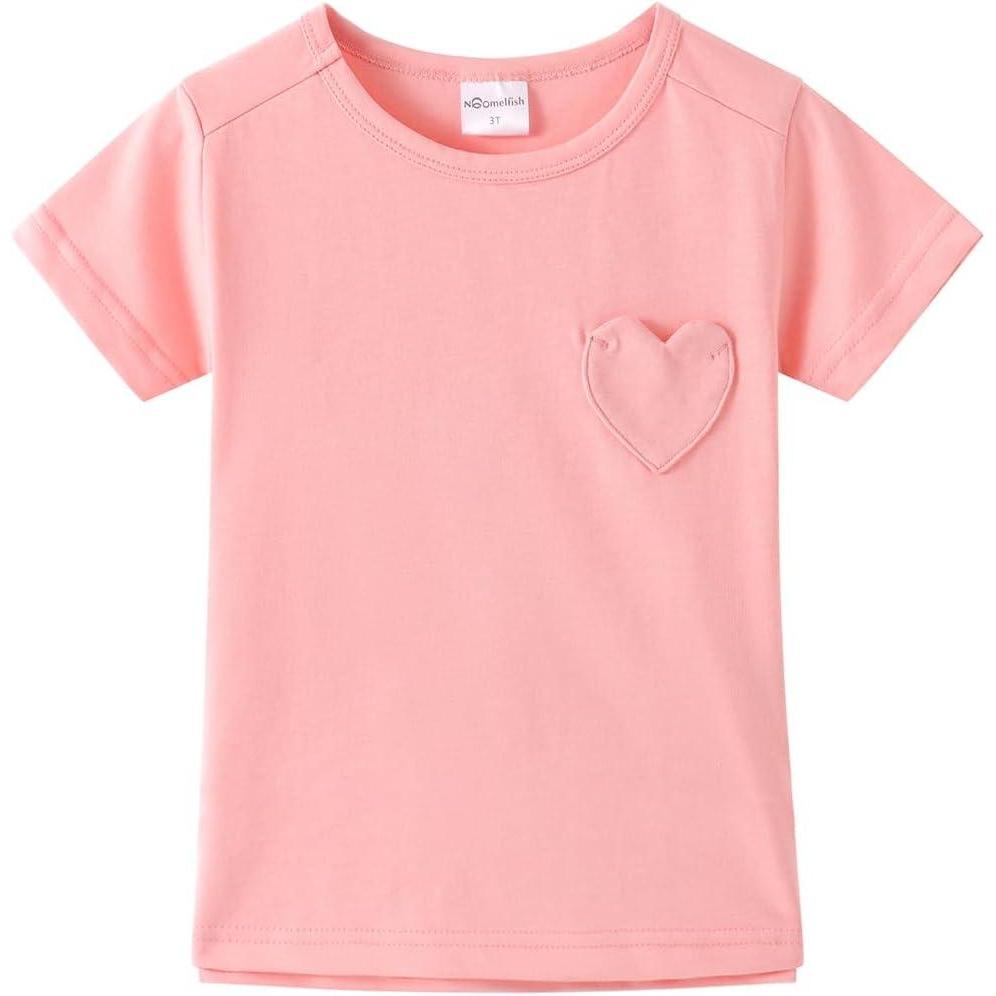 imageNoomelfish Girls Short Sleeve Heart Pocket TShirts Casual Cotton Tee Tops Blouse 512 YearsPink