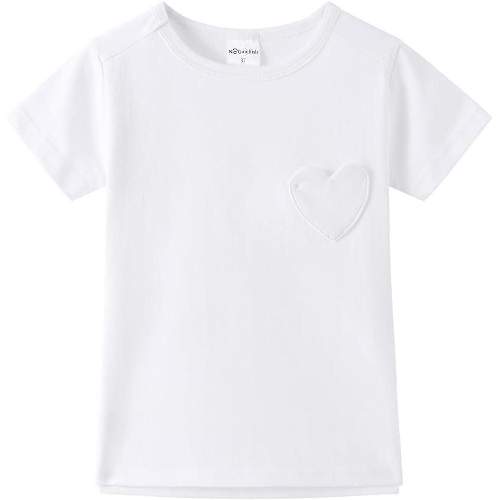imageNoomelfish Girls Short Sleeve Heart Pocket TShirts Casual Cotton Tee Tops Blouse 512 YearsWhite