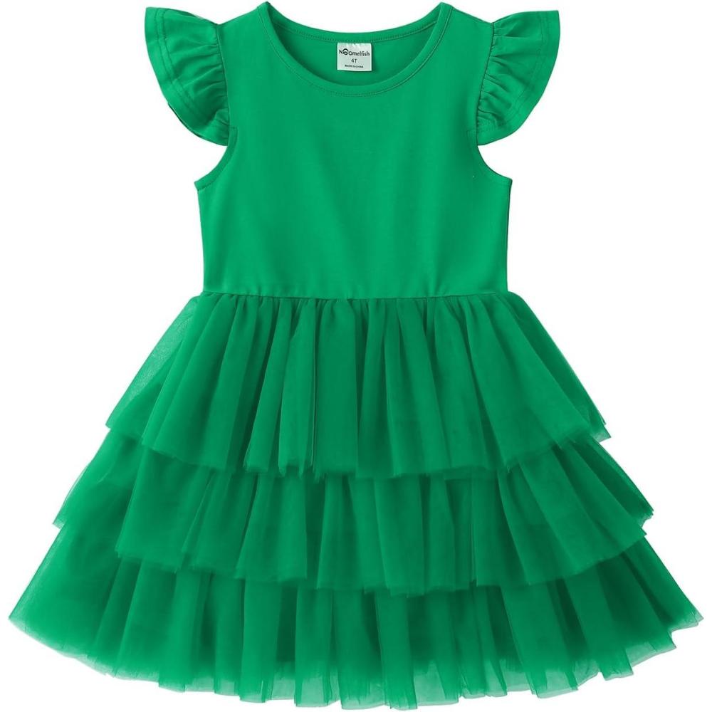 imageNoomelfish Girls Short Sleeve Layered Tulle Tutu Dress Ruffle Tiered Summer Princess Party Sundress 28 Years