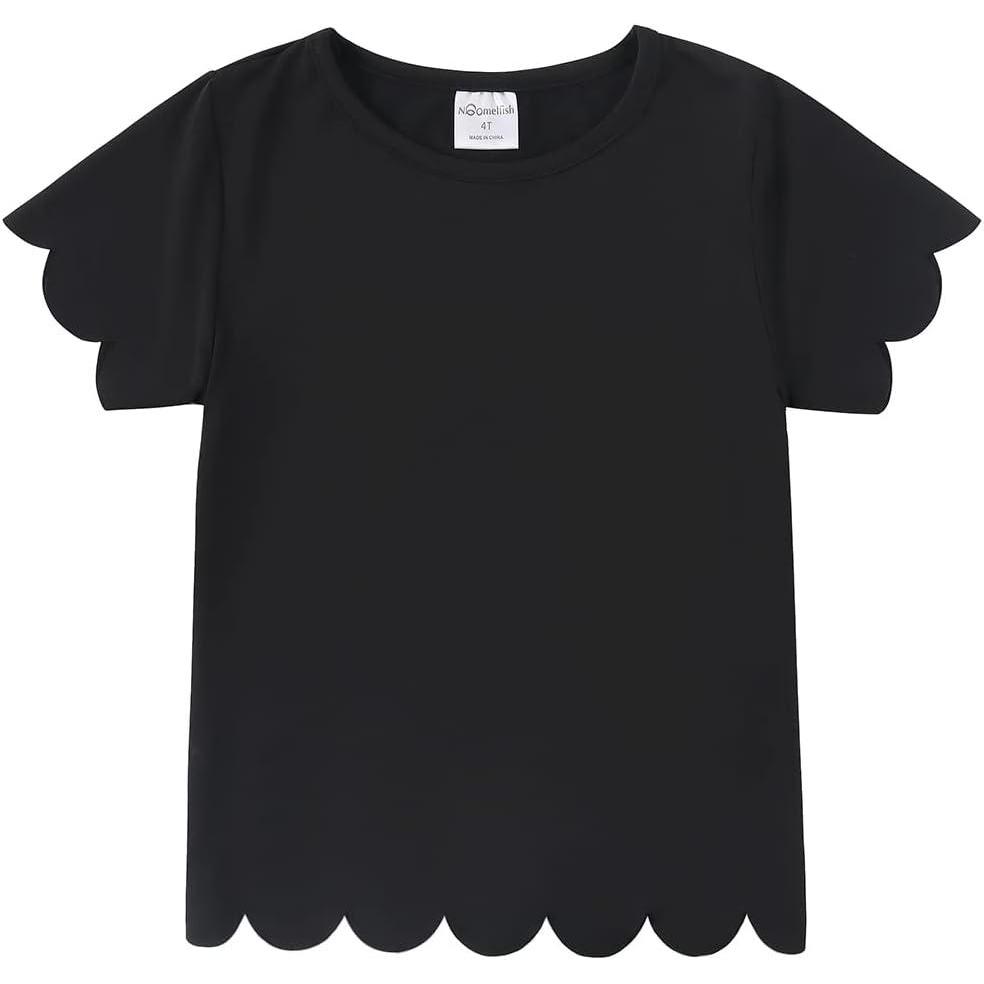 imageNoomelfish Girls Short Sleeve Scalloped Edge TShirts Casual Cute Summer Tee Tops Blouse 512 YearsBlack