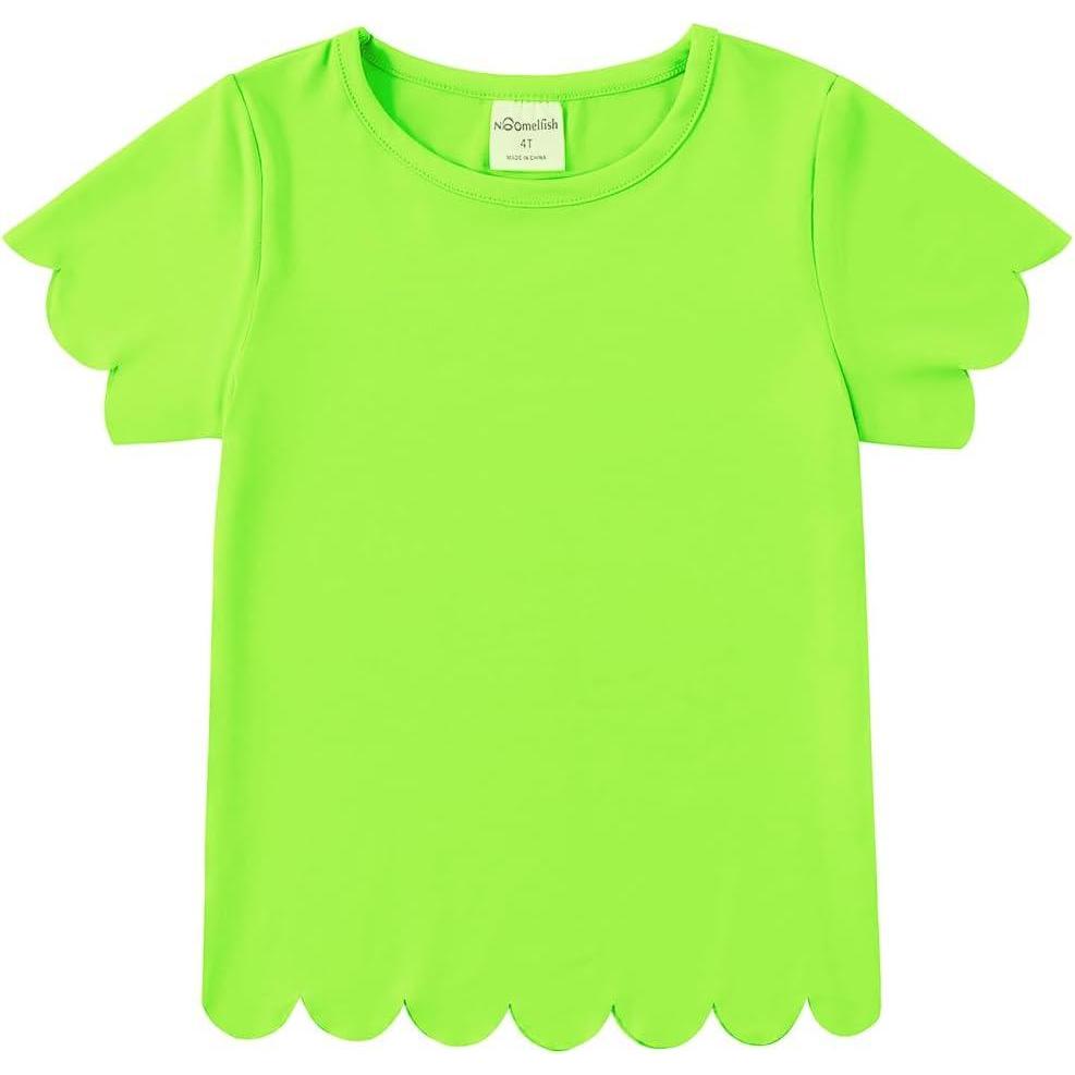 imageNoomelfish Girls Short Sleeve Scalloped Edge TShirts Casual Cute Summer Tee Tops Blouse 512 YearsNeon Green