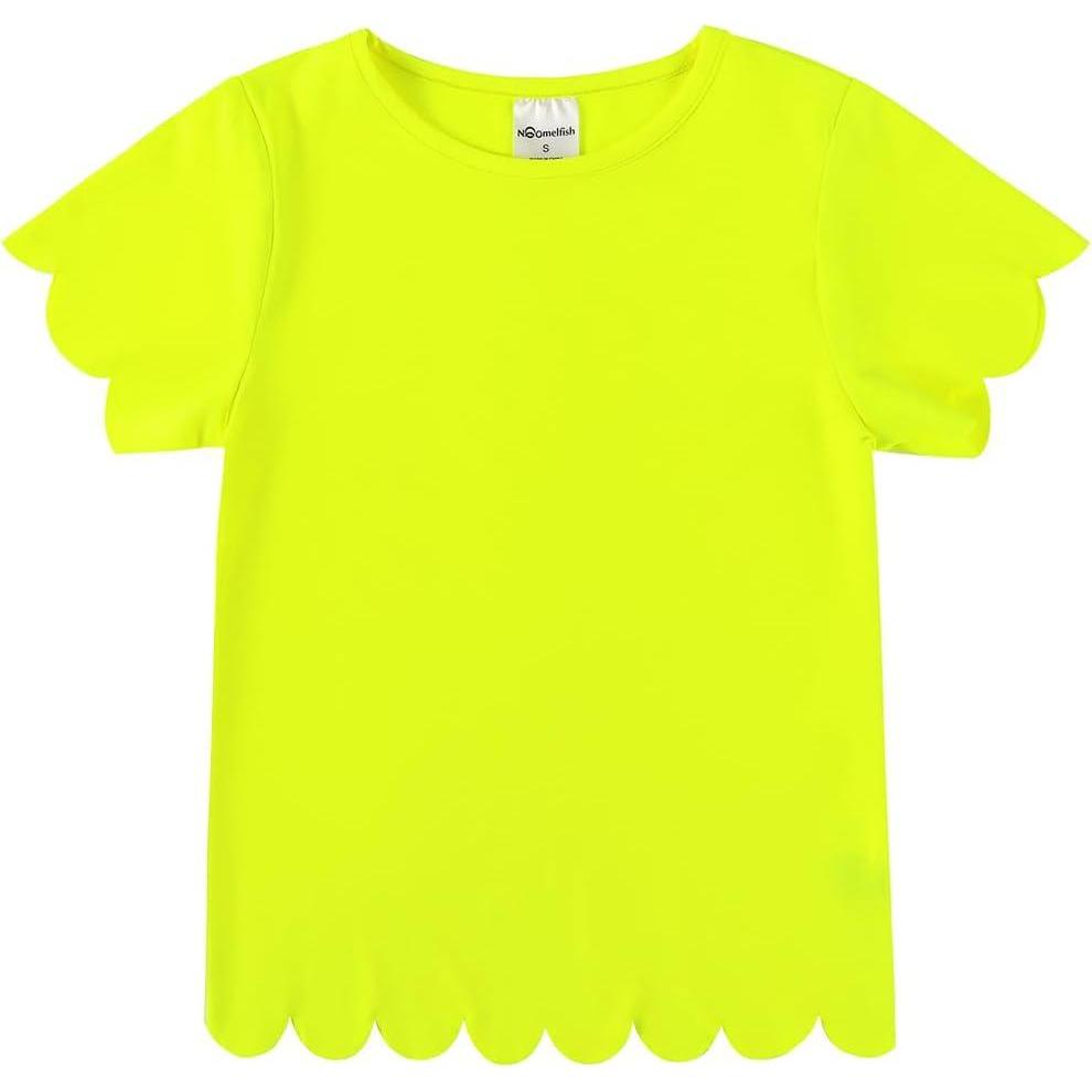 imageNoomelfish Girls Short Sleeve Scalloped Edge TShirts Casual Cute Summer Tee Tops Blouse 512 YearsNeon Yellow