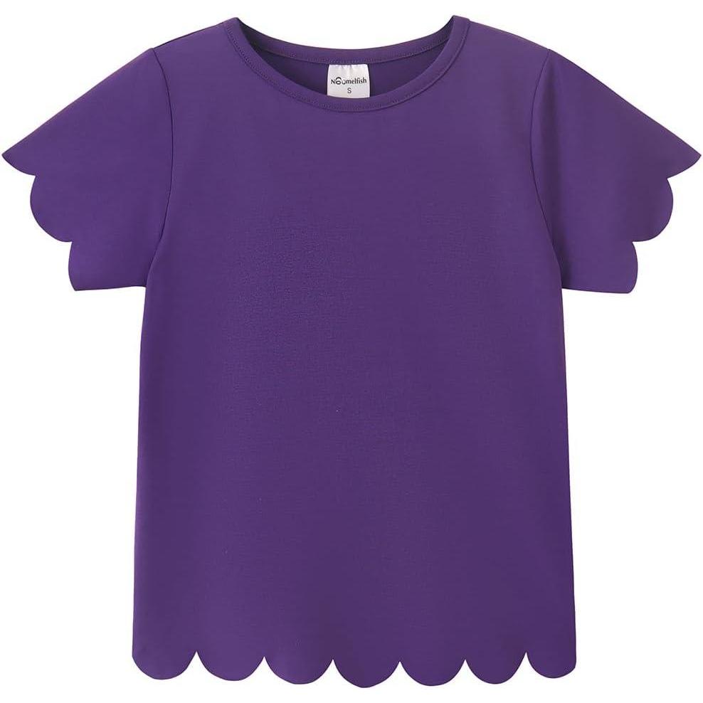 imageNoomelfish Girls Short Sleeve Scalloped Edge TShirts Casual Cute Summer Tee Tops Blouse 512 YearsPurple
