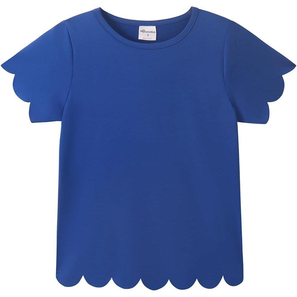 imageNoomelfish Girls Short Sleeve Scalloped Edge TShirts Casual Cute Summer Tee Tops Blouse 512 YearsRoyal Blue