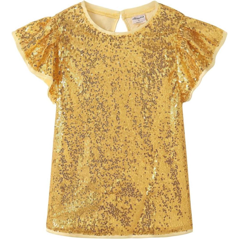 imageNoomelfish Girls Short Sleeve Sequin Shirts Party Glitter Sparkly Tops Blouse 512 YearsGold