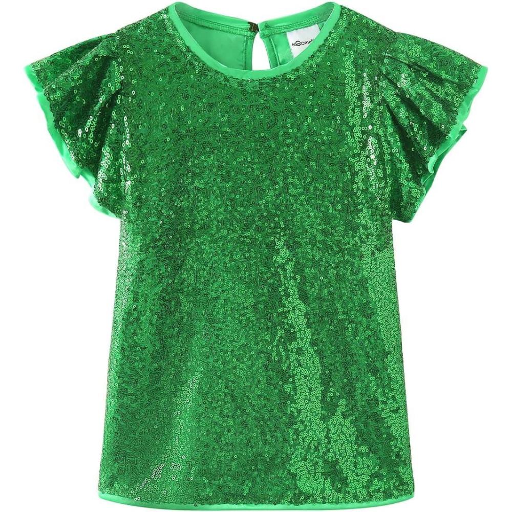 imageNoomelfish Girls Short Sleeve Sequin Shirts Party Glitter Sparkly Tops Blouse 512 YearsGreen