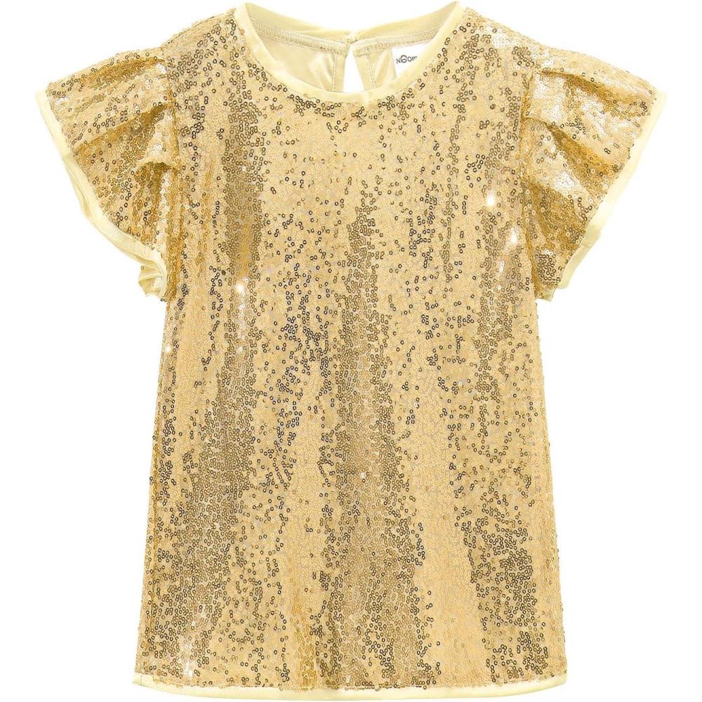 imageNoomelfish Girls Short Sleeve Sequin Shirts Party Glitter Sparkly Tops Blouse 512 YearsLight Yellow