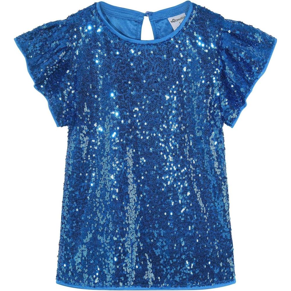 imageNoomelfish Girls Short Sleeve Sequin Shirts Party Glitter Sparkly Tops Blouse 512 YearsRoyal