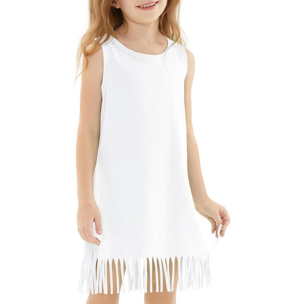 imageNoomelfish Girls Sleeveless Fringe Dress Cotton Summer Casual Sundress 312 YearsWhite