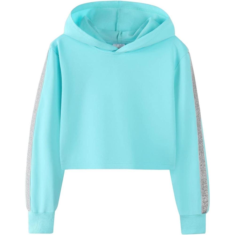 imageNoomelfish Girls Sparkle Long Sleeve Crop Tops Cropped Hoodies Pullover Sweatshirts 514 YearsAqua Blue