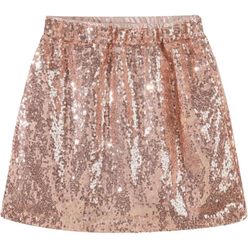 imageNoomelfish Girls Sparkly Sequin Skirt Kids Elastic Waist Mini Pencil Skirts 512 YearsChampagne