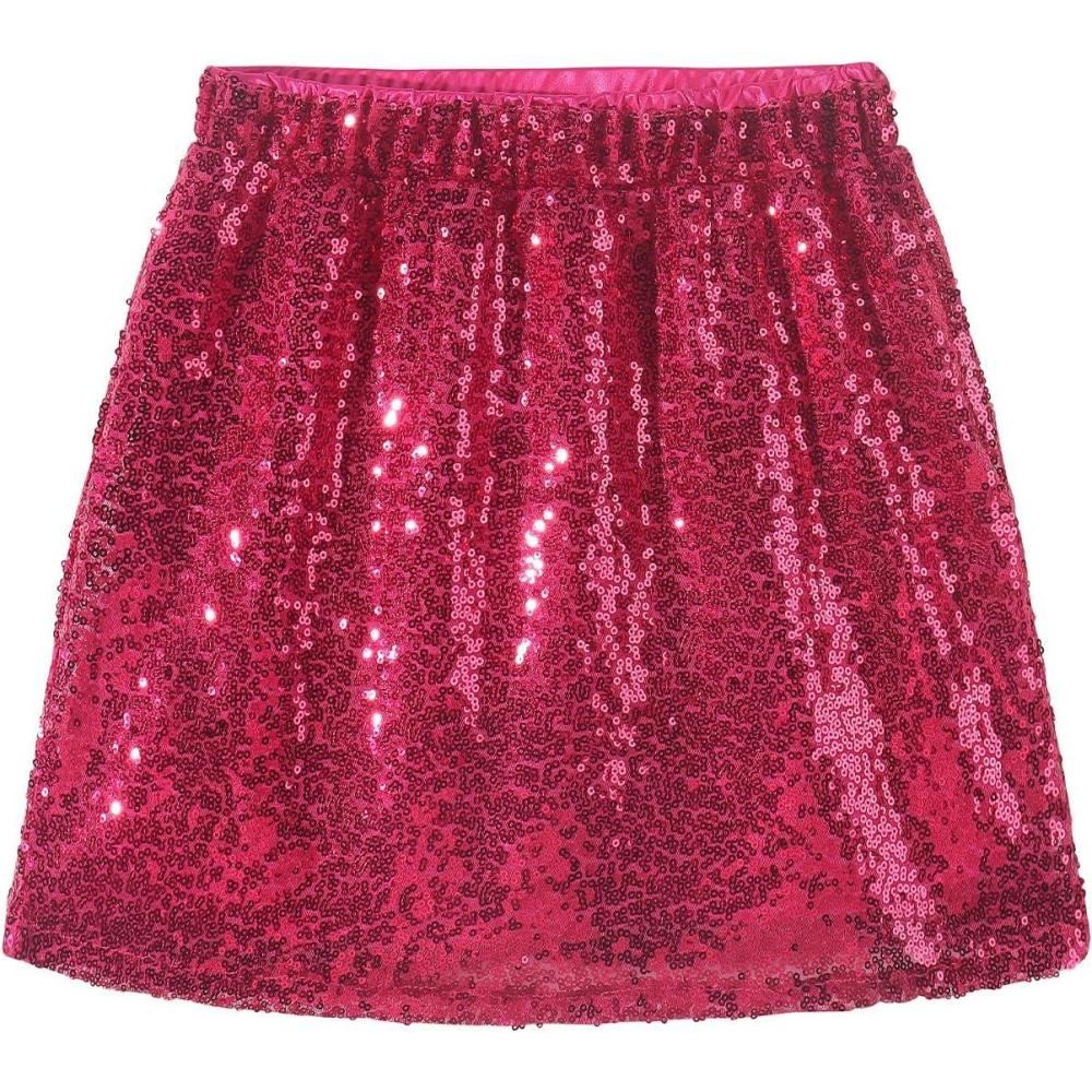 imageNoomelfish Girls Sparkly Sequin Skirt Kids Elastic Waist Mini Pencil Skirts 512 YearsHot Pink
