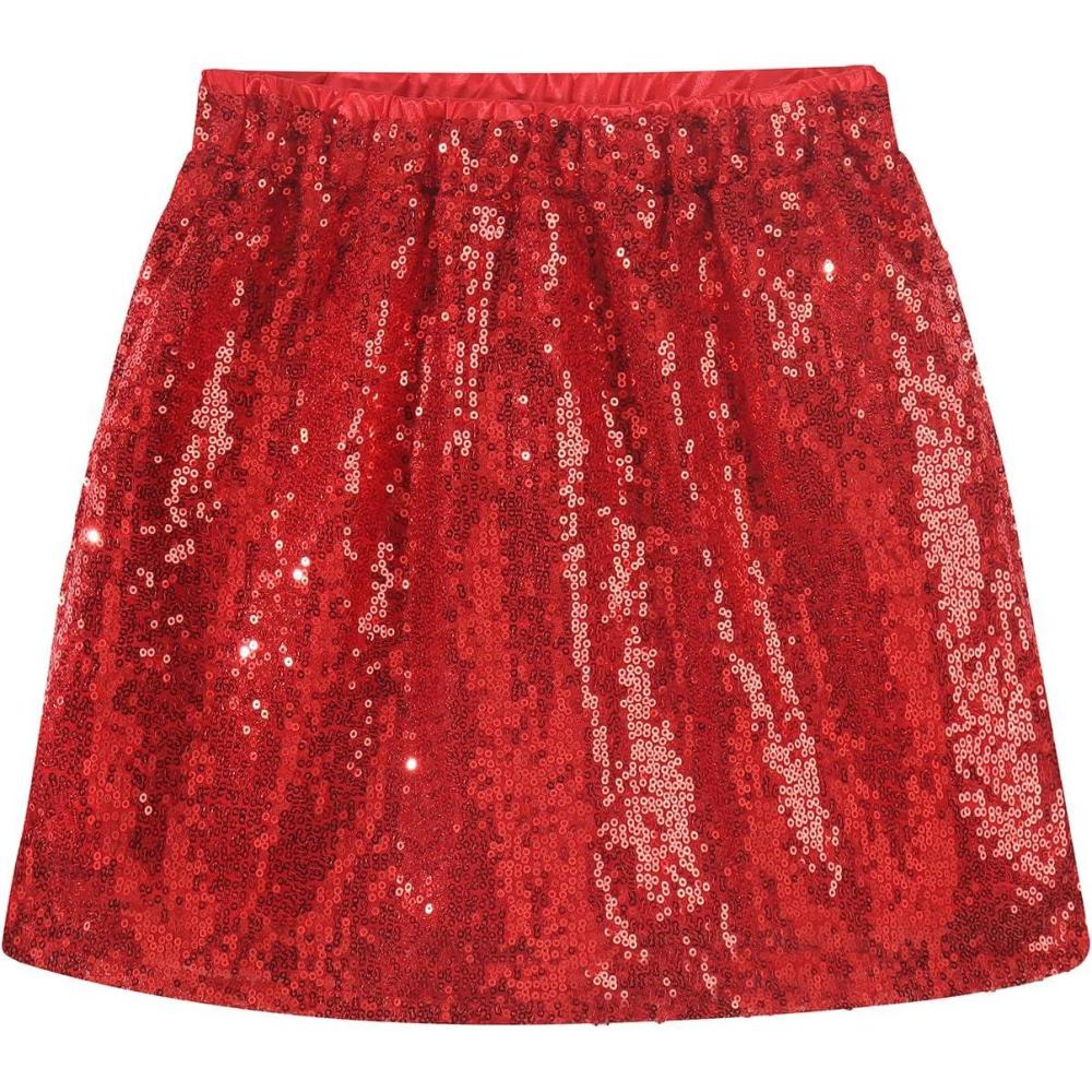 imageNoomelfish Girls Sparkly Sequin Skirt Kids Elastic Waist Mini Pencil Skirts 512 YearsRed