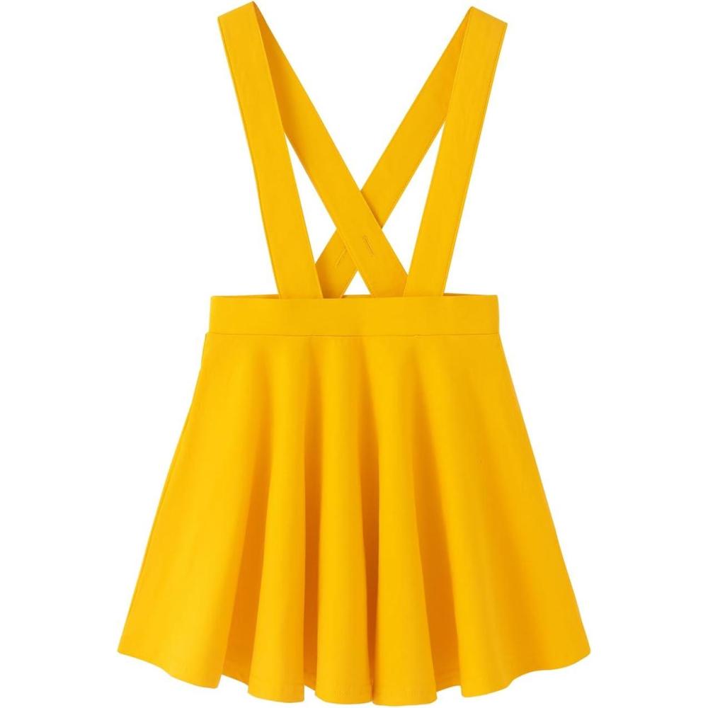 imageNoomelfish Girls Suspender Skater Skirt Stretchy Cotton Flared Overall Dress 412 YearsGold Yellow