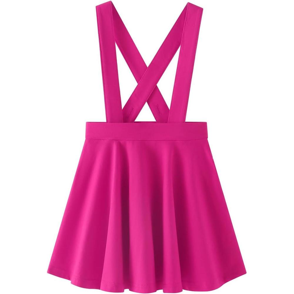 imageNoomelfish Girls Suspender Skater Skirt Stretchy Cotton Flared Overall Dress 412 YearsHot Pink
