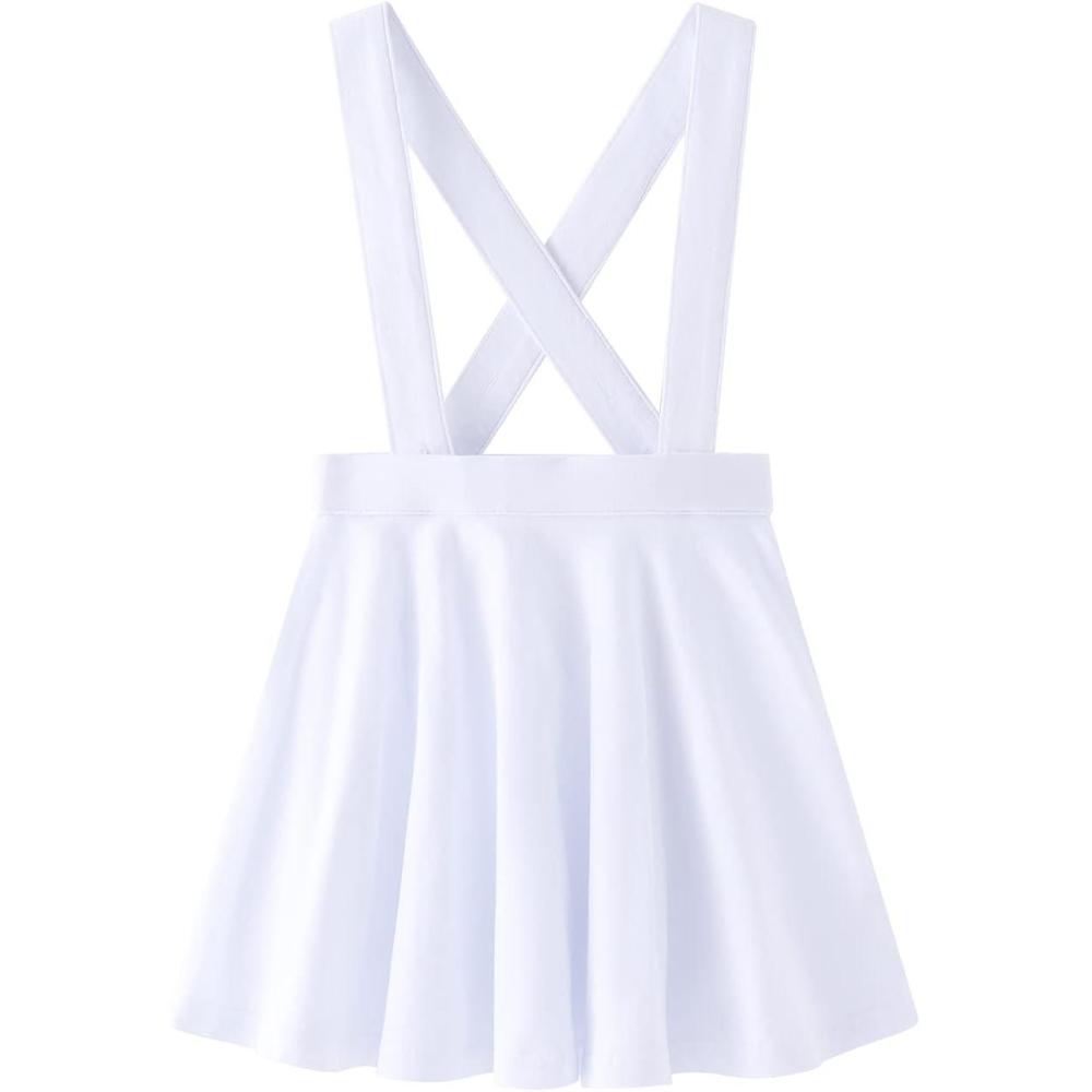imageNoomelfish Girls Suspender Skater Skirt Stretchy Cotton Flared Overall Dress 412 YearsWhite