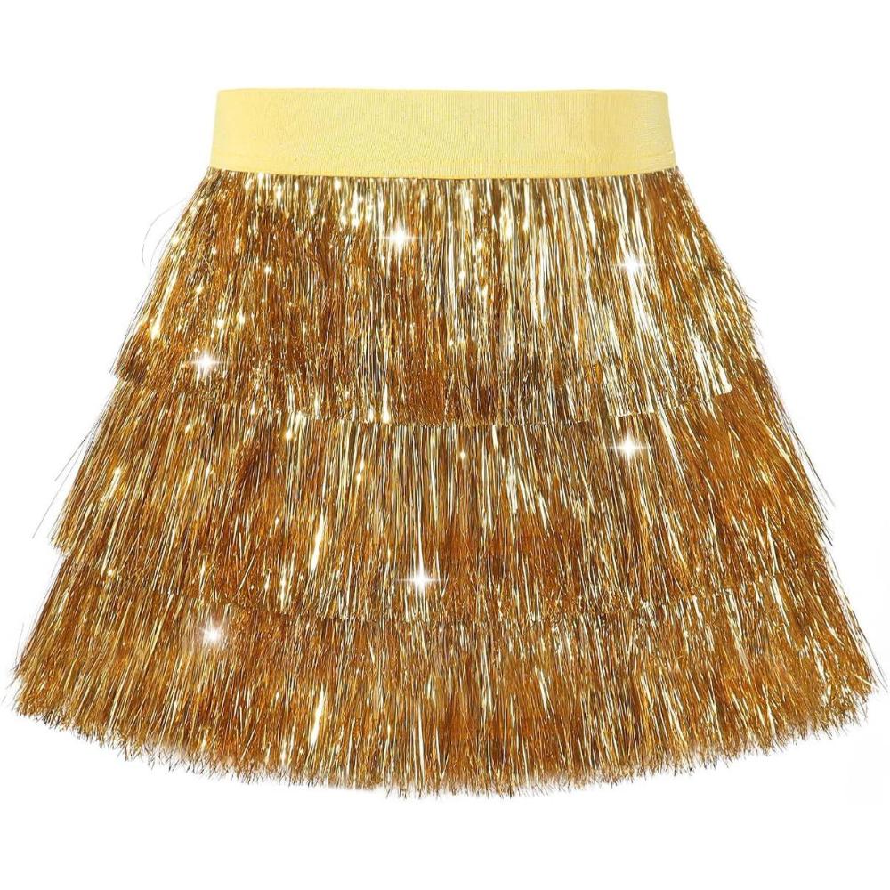 imageNoomelfish Girls Tinsel Fringe Skirt Sparkly Tassel Metallic Party Skirt512 YearsGold
