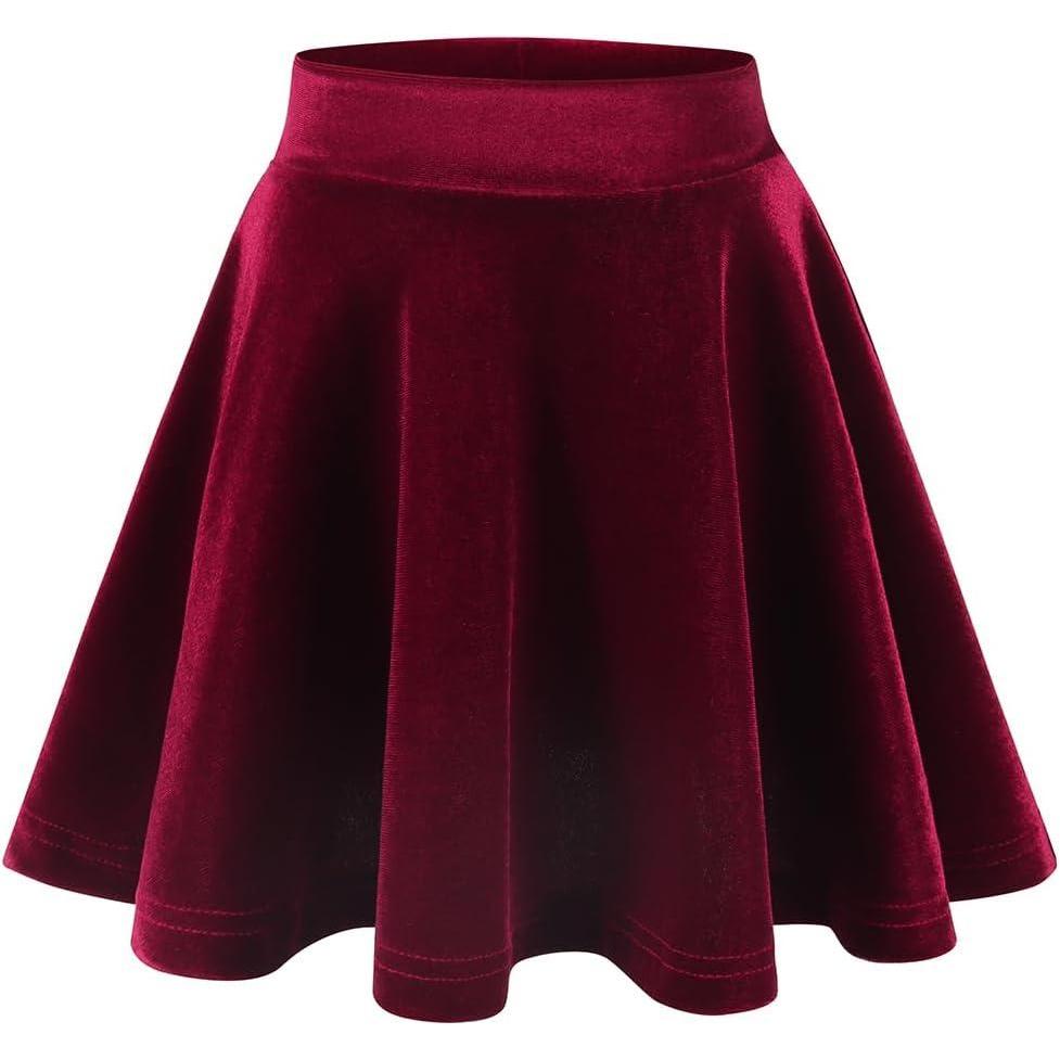 imageNoomelfish Girls Velvet Stretch Mini Flared Pleated Skater Skirt 412 YearsBurgundy