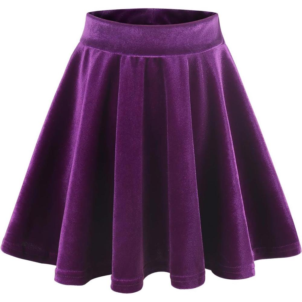 imageNoomelfish Girls Velvet Stretch Mini Flared Pleated Skater Skirt 412 YearsPurple